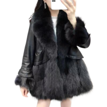 Baocn 여자 인조밍크 코트 겨울 하프 도톰 털 칼라 가죽코트 23709