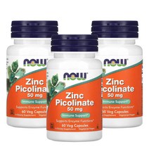 나우푸드 nowfood zinc 징크 아연 피콜리네이트 스테아르산 50mg 60 베지캡슐 3개, 60정