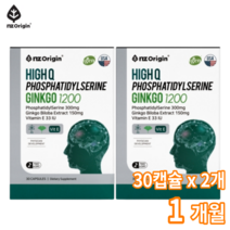 엔젯오리진 하이큐 포스파티딜세린 300mg 징코 1200 기억력 인지력 개선 은행잎 추출물 포스파티딜세린 항산화 징코 비타민 E, 2박스(1개월), 30캡슐