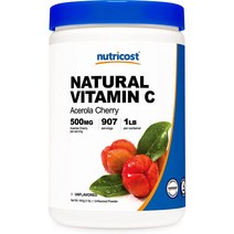 뉴트리코스트 Nutricost Natural Vitamin C Acerola Cherry Powder 고흡수 비타민 아세로라 체리 분말 16oz(454g), x, 1개