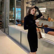 여성 데일리 봄 가을 긴팔 골지 폴라 원피스