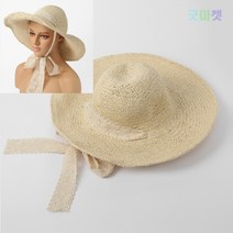 굿마켓 여성 리본 비치모자 베이지 해수욕장모자 휴양지모자 피크닉모자 바캉스모자