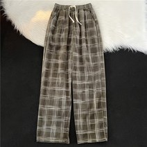 일본 복고풍 스트레이트 캐주얼 느슨한 남성 격자 무늬 바지