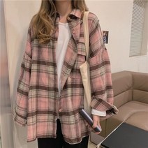 WZC 봄가을 체크 남방 셔츠 카라 포켓 빅사이즈 오버핏 여성의류 상의 5컬러