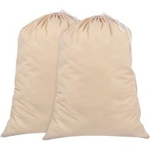 Vibrance 튼튼한 대형 세탁 보관 쇼핑백 2개 팩 (43.2 x 30.5cm(17 x 12인치)) 100% 면 내구성이 뛰어난 코드 잠금 장치가 있는 드로우코드 세탁기 세