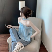 셔링민소매블라우스 등트임 셔츠 여성 여름 디자인감각 보이핏 볼륨 목걸이 어깨 저고리 일자 러블리 스윗 2944337386