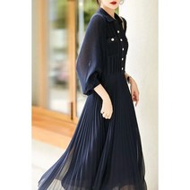 휠렉스 봄 여성 카라넥 플리츠 미디 원피스 9277