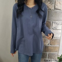 상상그이상 여성용 국내제작 빅포켓 티셔츠 슬라브 면소재 단정한 유넥 긴팔티 언발기장 빅사이즈 베이직 기본티