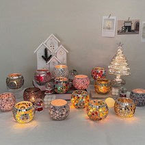 스테인드글라스 모자이크 항아리 캔들 홀더 인테리어 오브제 티라이트 촛대 15타입, 11.플로럴 퍼플