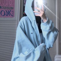 여자 후드 집업 파란색 오버핏 빅사이즈 후드티 보세 자켓 얇은 봄 가을 단색 재킷