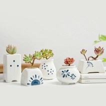 수공예 미니화분 5종세트, 5종화분+다육5+배양토