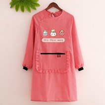 워크웨어패션 순면 코튼 긴팔앞치마 여성 스타일리쉬 가정용 주방 방지 기름때 배기 컵 옷 어른 오피스 4883657328, 순면 코튼 긴 소매 지퍼 주머니 딸기
