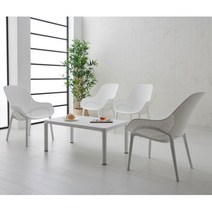 하늘창 코나라운지 4인세트 야외테이블세트 카페 테라스 인테리어 테이블 의자 세트, 코나라운지 4인세트 화이트