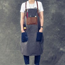 모올글래드 캔버스 가죽주머니 앞치마 카페 바리스타 공방 공장직영 남녀공용 심플 예쁜 앞치마, 캔버스 가죽주머니 앞치마(카키)