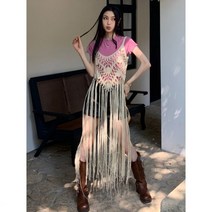 데일리룩 여름 바캉스룩 핸드메이드 명품스타일 롱 태슬 보헤미안 무드 나시 원피스 빈티지 우아한