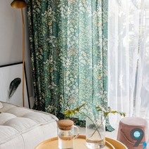포인트커튼 빈티지 디자인 침실 녹색 그린 현대 플라워 쉬폰