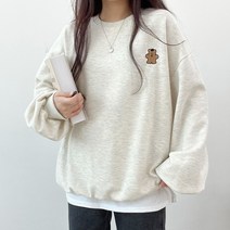 국내제작 간절기 기모 곰돌이자수맨투맨