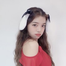 솜사탕 토끼귀핀 삔 머리핀 리본 토끼머리띠 체육대회 단발 단체 졸업사진 셀프스튜디오, 블랙