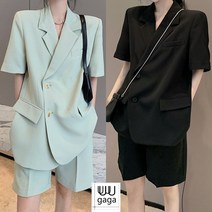 유유가가 여자 시원한 블레이저 루즈핏 투피스 셋업 오버핏 정장 세트 얇은 반팔 반바지 세트