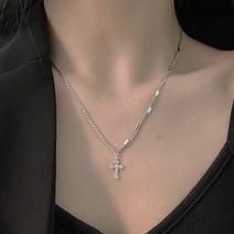 에블 대박걸 엔틱 스타일 십자가 팬던트 믹스 체인 특이한 패션 925 실버 체인 은목걸이