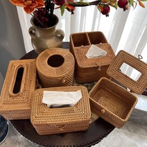 라탄 원형 두루마리 휴지 케이스 화장지 홈 카페 인테리어 직사각 각티슈 커버, 직사각형