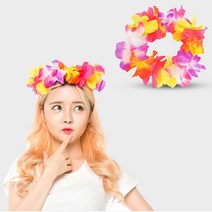 잡화킹 하와이 꽃목걸이 안 화관 조화 학교 장식 축제 용 파티 소품 꽃 목걸이 레이 행사, 하와이안 팔찌