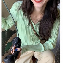 브이넥니트가디건 부드럽고 찰기가 있다 여성 숏 봄 여름 러블리 슬림핏 왕골 핏아우터 탑코트 4113167930