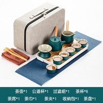 이효리 보이차 다도세트 다기세트 여행용 휴대용 전통 다구 녹차 홍차 차도구, 잉크그린[옆주전자 휴대용 다기세트]+티플레이트개