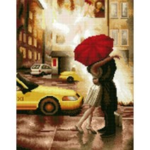 빨간 우산속의 연인 (캔버스) 보석십자수 40x50, 어스래빗쿠팡 본상품선택