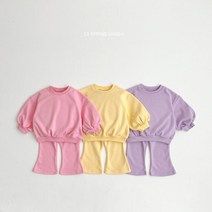 무지 컬러 퍼프 소매 부츠컷 상하세트 봄 여아 유아 아동 키즈 주니어 초등학생 XS-JM