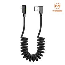 [Mcdodo] 맥도도 90도 코일 라이트닝 고속충전 케이블, 8핀(아이폰용) - 블랙