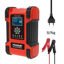 오토바이배터리 자동차 충전 자동복원기 FOXSUR 자동 스마트 충전기 12V 24V 리튬 AGM 젤 납 산성 LiFePO4 딥 사이클 수리 오토바이 빠른 배터리, EU Plug (Red)