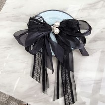 바이진주리본 여성용 탱글 레이스 골프 리본 헤어핀, 블랙 Black
