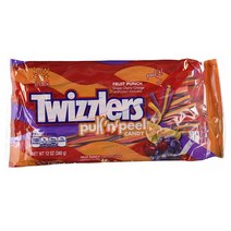 TWIZZLERS 트위즐러 트위스트 풀 앤 필 포도 체리 오렌지 과일맛 캔디 12 Oz(340g) 2팩, 1세트, 340g