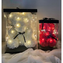 아카아카 LED 장미 꽃 곰돌이 곰인형 로즈 플라워 베어 꽃다발 여자친구 기념일 생일 프로포즈 선물, 레드L, 땡큐, led와이어 전구없음X