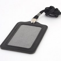 심플 가죽 직원증 사원증 명찰 목걸이 중학생명찰, 세로검정