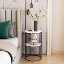 침대옆 그물 협탁 유럽 작은 원형 테이블 고급 장식, 침대 옆 탁자 35x35x55 블랙 +플래티넘