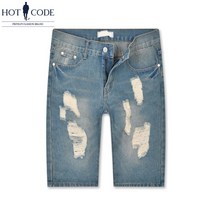 핫코드 남성용 여름 빈티지 데미지 청 반바지 HC069