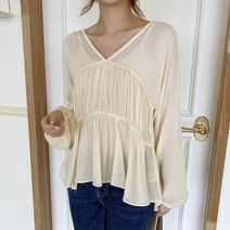 코지 여자 여름 브이 셔링 화사한톤 편한 미니멀 블라우스