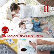 1+1 거실 아기 바닥매트 놀이방매트 유아 놀이매트, 카툰잡185x12-2장