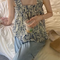 LIYU Li Yu Fish Floral Camisole 여성 2023 년 여름 한국식 아우터웨어 민소매 스퀘어 칼라 탑 스파이스 걸