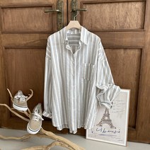 코지일이삼 코지 여자 어닝 원포켓 줄무늬 패턴 박시핏 긴팔 셔츠 (8883713)