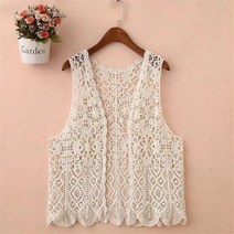크로셰 여름 조끼 여성 민소매 자켓 레이스 가디건 크로 셰 뜨개질 탑 보헤미안 스타일 빈티지 블라우스 아웃웨어