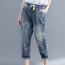 아이엠몽 여성 데님 청바지 빈티지 찢청 밴딩 팬츠 버들