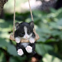 [해외직구] 그네타는 고양이 장식 / 인테리어 정원장식, 검은고양이