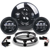 Tugwuetlwu 7 LED 헤드라이트 4.5 보조 안개등 키트 할리 데이비슨 로드 킹 일렉트라 글라이드 헤리티지 소프트테일 디럭스 울트라 리미티드 CVO 트라이 투어 클래식(브, Black