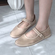 부드러운 스웨이드 밴딩스트랩 앞코둥근 발레스타일 플랫슈즈