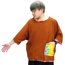 탑스 티셔츠 맨즈 레이디스 유니섹스 큰 사이즈 에스닉 아시안 SPT 타이다이 페이크 레이어드 빅돌만 컷소우 타이다이 에스닉 패션 멋쟁이 타이다이 페스 7분 소매(오렌지)