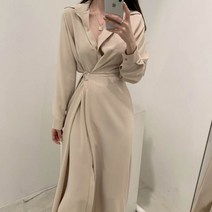[랜덤플레이] 언발란스 셔츠 랩 벨트 원피스