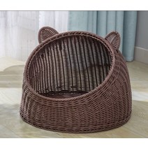라탄 고양이 하우스 오픈형 물세탁 방석 먼지없는 고양이집 숨숨집, 브라운(+돗자리+면패드)